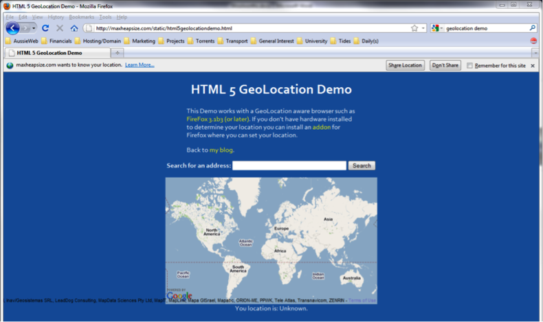 Figure 3 – Geolocation API behaviour in Firefox