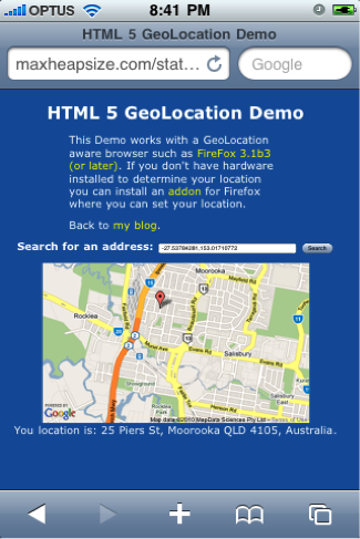 Figure 2 - Geolocation API behaviour on an iPhone
