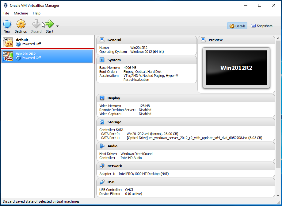 Figure 2 - Guest Virtual Machine is Powered Off